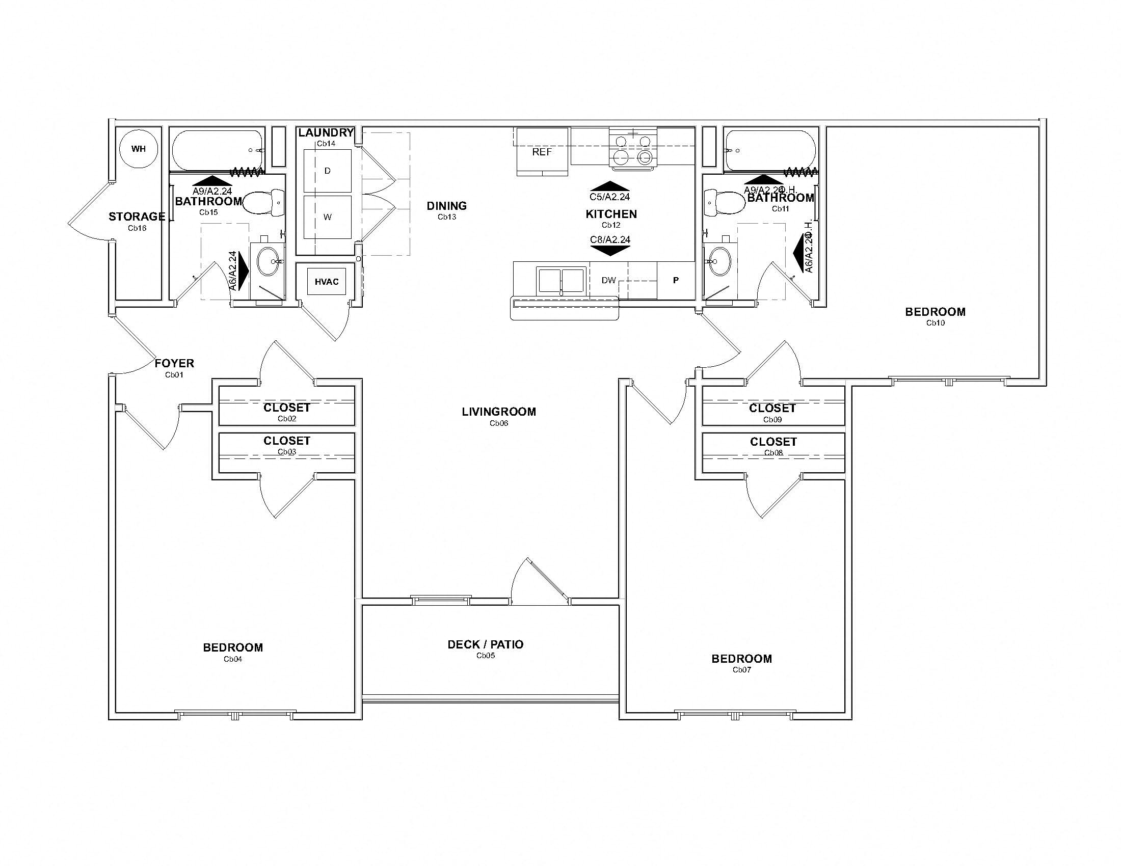 Floor plan for 3 beds, 2 baths, 1192 sqft